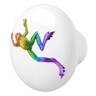 SlipperyJoe's rainbow coloured frog rendered sculp Ceramic Knob