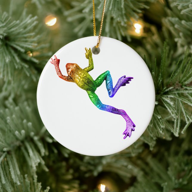 SlipperyJoe's rainbow coloured frog rendered sculp Ceramic Tree Decoration (Tree)