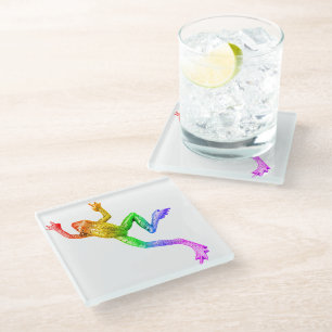 SlipperyJoe's rainbow coloured frog rendered sculp Glass Coaster