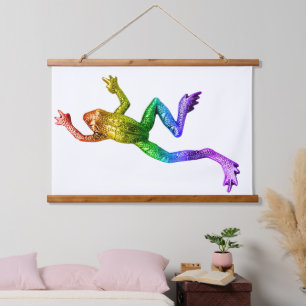 SlipperyJoe's rainbow coloured frog rendered sculp Hanging Tapestry