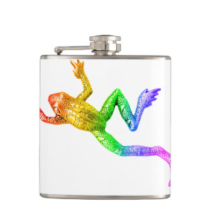 SlipperyJoe's rainbow coloured frog rendered sculp Hip Flask