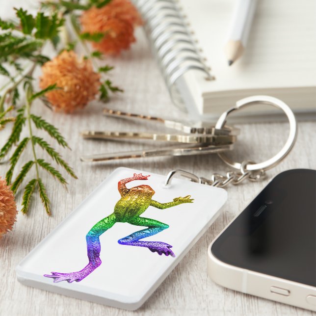 SlipperyJoe's rainbow coloured frog rendered sculp Key Ring (Front Right)