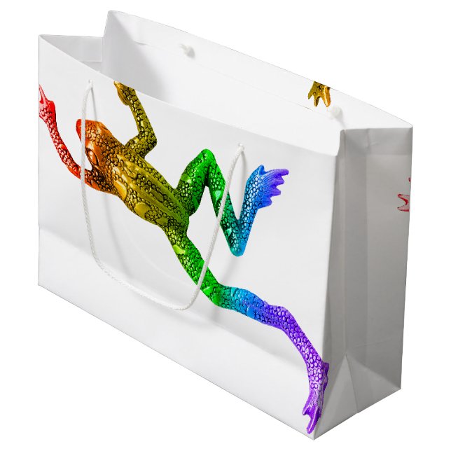 SlipperyJoe's rainbow coloured frog rendered sculp Large Gift Bag (Front Angled)
