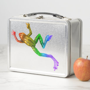 SlipperyJoe's rainbow coloured frog rendered sculp Metal Lunch Box