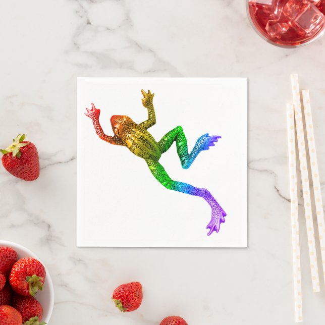 SlipperyJoe's rainbow coloured frog rendered sculp Napkin (Insitu)