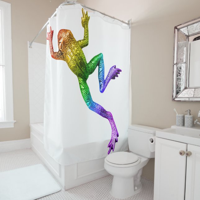 SlipperyJoe's rainbow coloured frog rendered sculp Shower Curtain (In Situ)