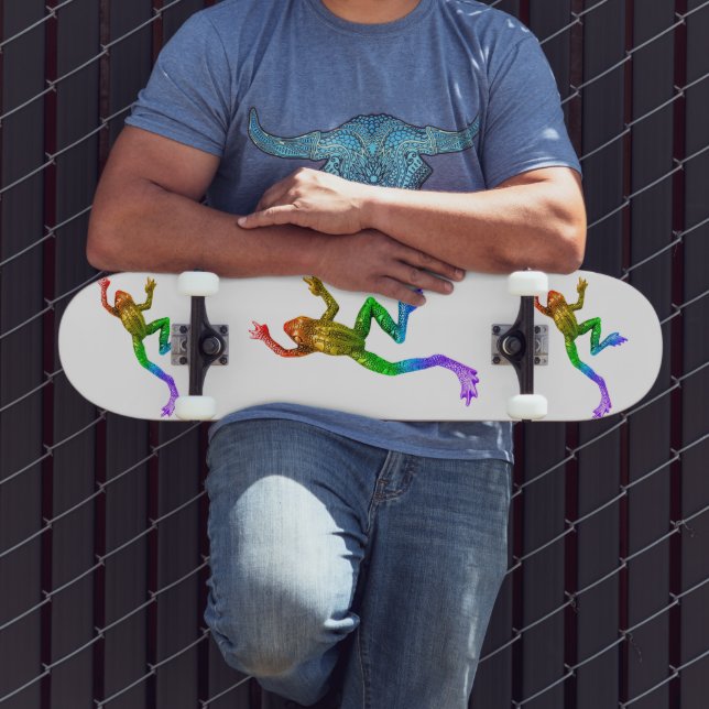 SlipperyJoe's rainbow coloured frog rendered sculp Skateboard (Outdoor 3)