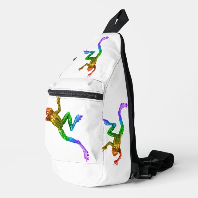 SlipperyJoe's rainbow coloured frog rendered sculp Sling Bag (Right Corner)