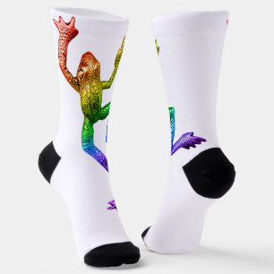 SlipperyJoe's rainbow coloured frog rendered sculp Socks