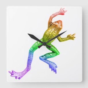 SlipperyJoe's rainbow coloured frog rendered sculp Square Wall Clock