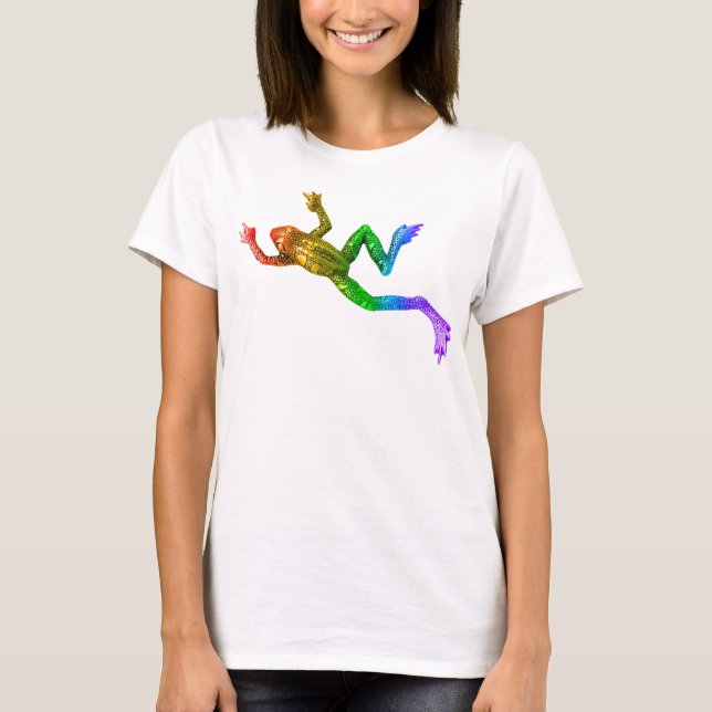 SlipperyJoe's rainbow coloured frog rendered sculp T-Shirt (Front)