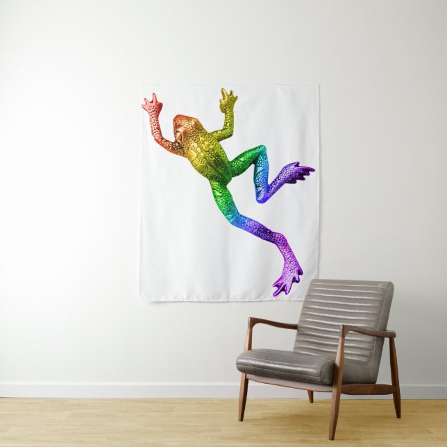 SlipperyJoe's rainbow coloured frog rendered sculp Tapestry (In Situ)