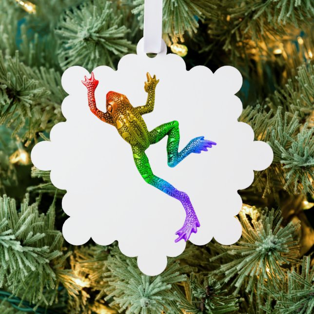 SlipperyJoe's rainbow coloured frog rendered sculp Tree Decoration Card (Insitu (Tree))