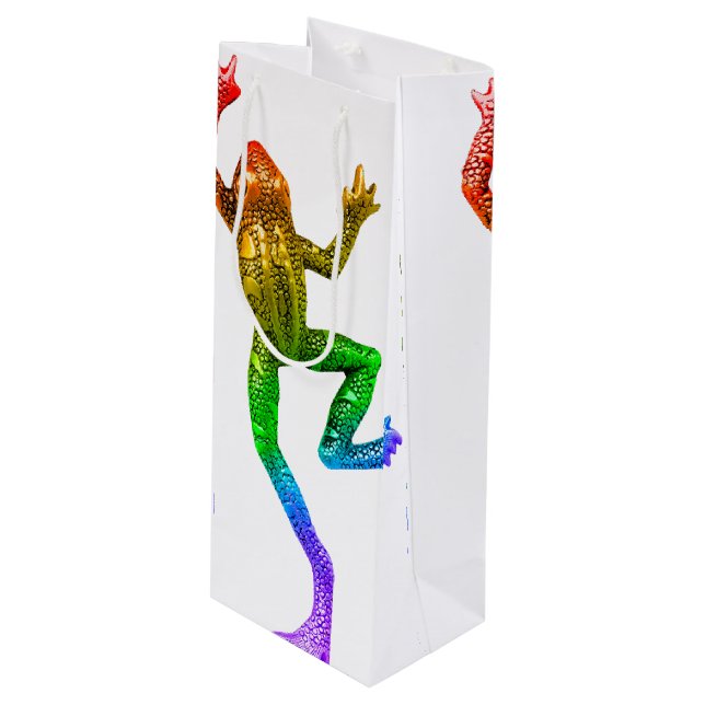 SlipperyJoe's rainbow coloured frog rendered sculp Wine Gift Bag (Front Angled)