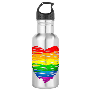 SlipperyJoe's rainbow coloured heart scribbled swi 532 Ml Water Bottle