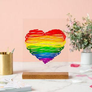 SlipperyJoe's rainbow coloured heart scribbled swi Acrylic Sign