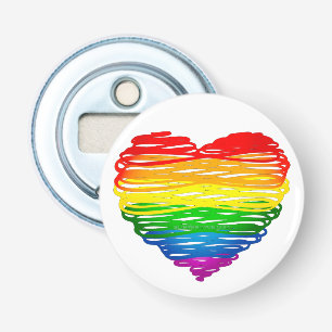 SlipperyJoe's rainbow coloured heart scribbled swi Bottle Opener