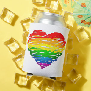 SlipperyJoe's rainbow coloured heart scribbled swi Can Cooler