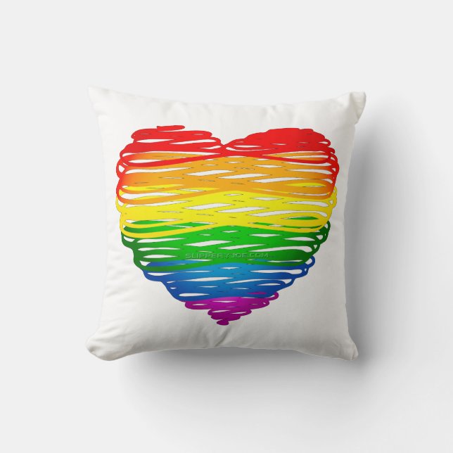 SlipperyJoe's rainbow coloured heart scribbled swi Cushion (Front)
