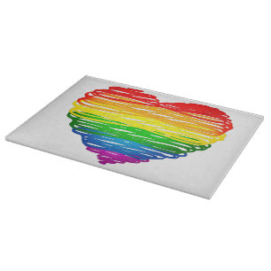 SlipperyJoe's rainbow coloured heart scribbled swi Cutting Board