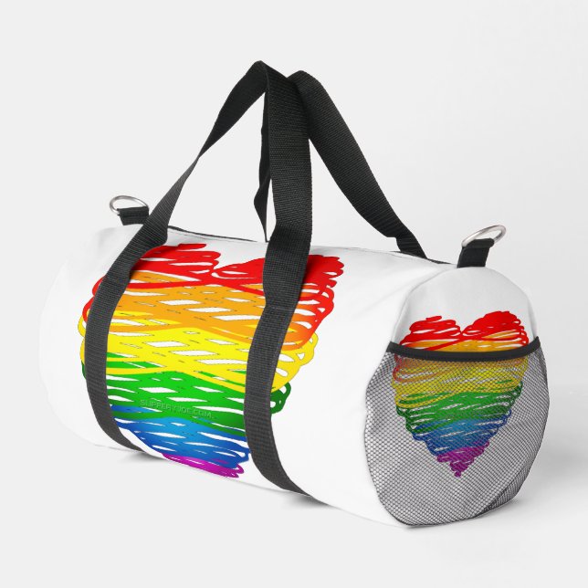 SlipperyJoe's rainbow coloured heart scribbled swi Duffle Bag (Right Corner)