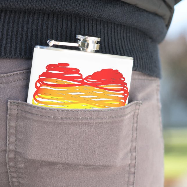 SlipperyJoe's rainbow coloured heart scribbled swi Hip Flask (In Situ)