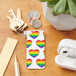 SlipperyJoe's rainbow coloured heart scribbled swi Key Ring