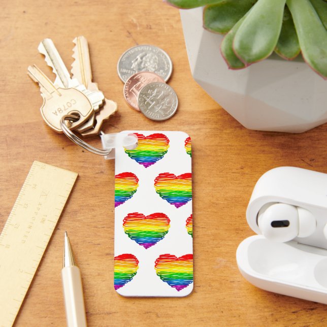 SlipperyJoe's rainbow coloured heart scribbled swi Key Ring (Desk)