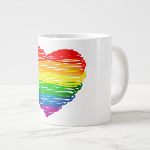 SlipperyJoe's rainbow coloured heart scribbled swi Large Coffee Mug