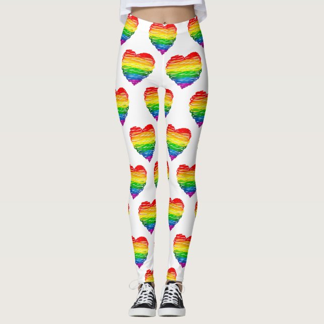 SlipperyJoe's rainbow coloured heart scribbled swi Leggings (Front)