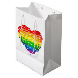 SlipperyJoe's rainbow coloured heart scribbled swi Medium Gift Bag
