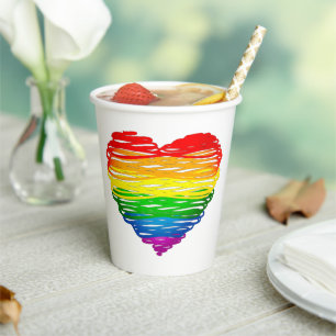SlipperyJoe's rainbow coloured heart scribbled swi Paper Cups