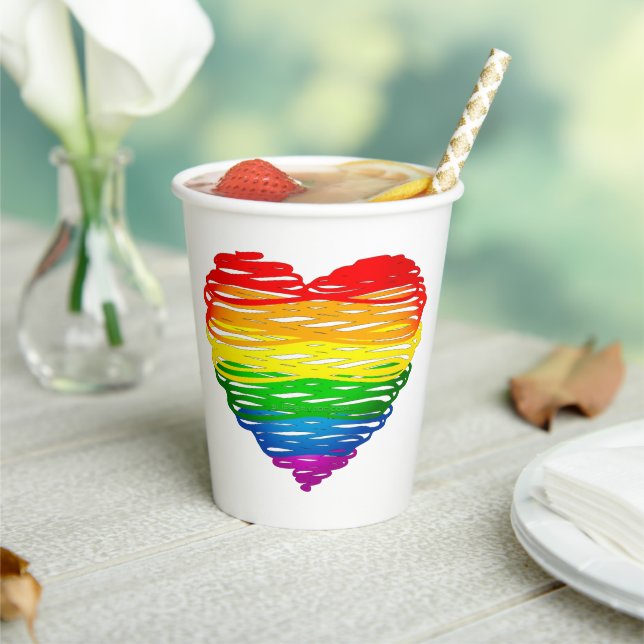 SlipperyJoe's rainbow coloured heart scribbled swi Paper Cups (Insitu)