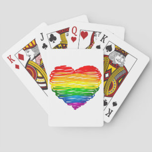 SlipperyJoe's rainbow coloured heart scribbled swi Playing Cards