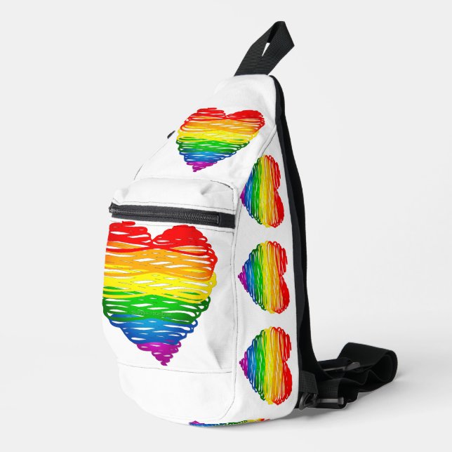 SlipperyJoe's rainbow coloured heart scribbled swi Sling Bag (Right Corner)