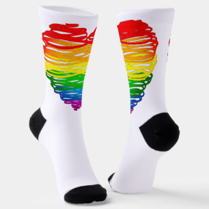 SlipperyJoe's rainbow coloured heart scribbled swi Socks