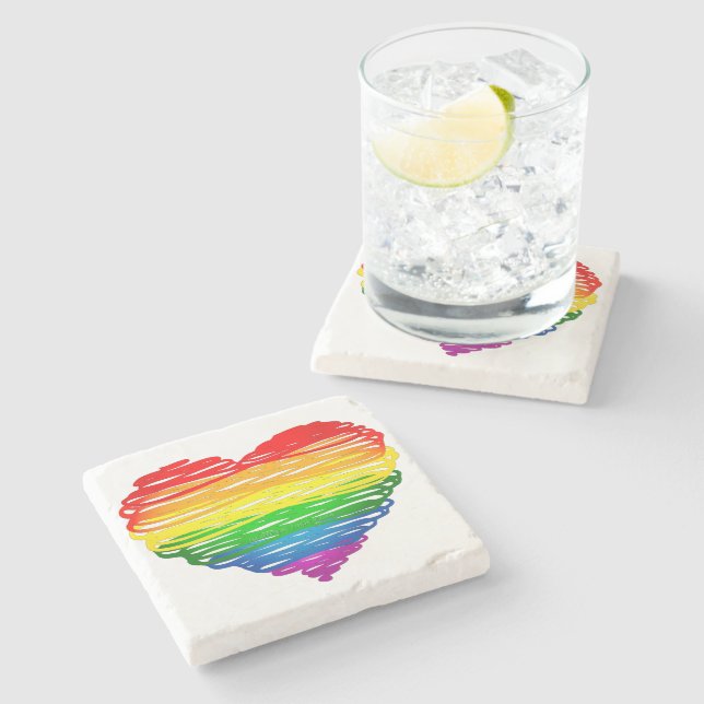SlipperyJoe's rainbow coloured heart scribbled swi Stone Coaster (Side)