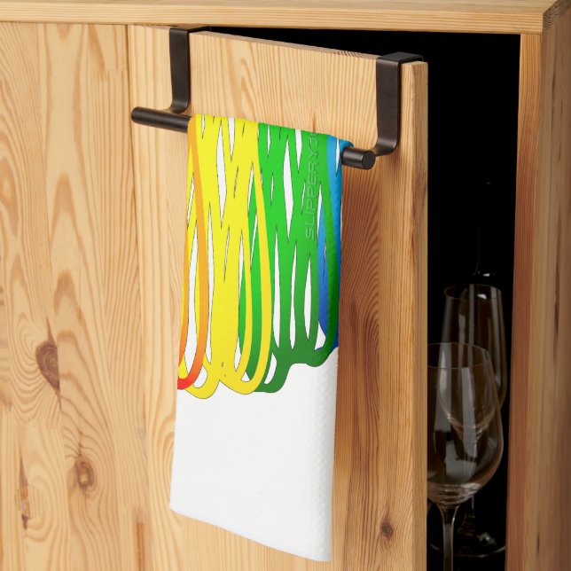 SlipperyJoe's rainbow coloured heart scribbled swi Tea Towel (Thirds Fold)