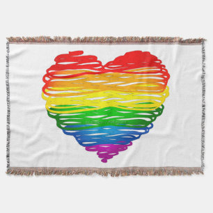 SlipperyJoe's rainbow coloured heart scribbled swi Throw Blanket
