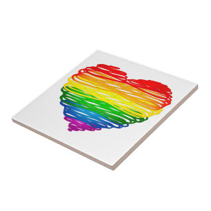 SlipperyJoe's rainbow coloured heart scribbled swi Tile