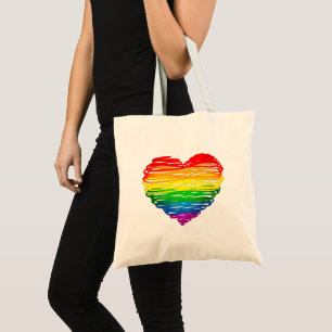 SlipperyJoe's rainbow coloured heart scribbled swi Tote Bag