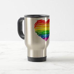 SlipperyJoe's rainbow coloured heart scribbled swi Travel Mug