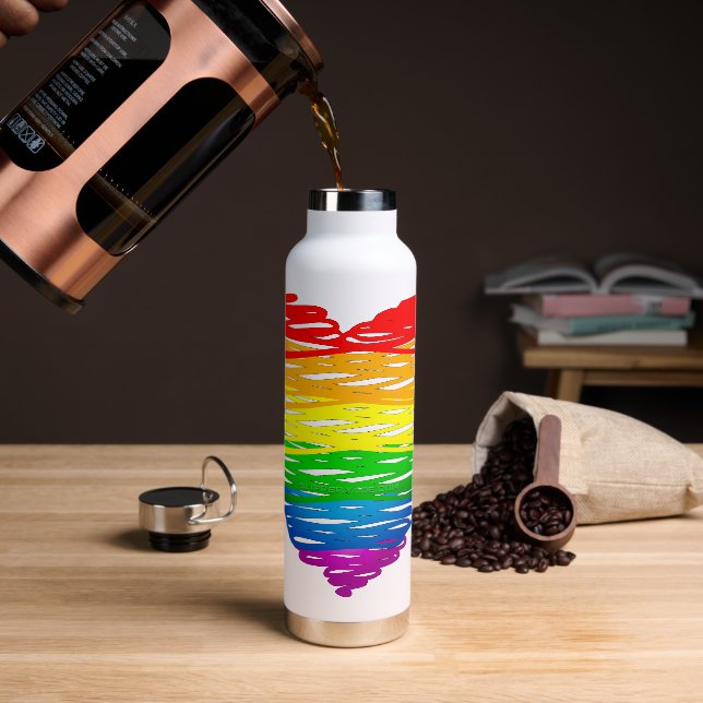 SlipperyJoe's rainbow coloured heart scribbled swi Water Bottle (Coffee)