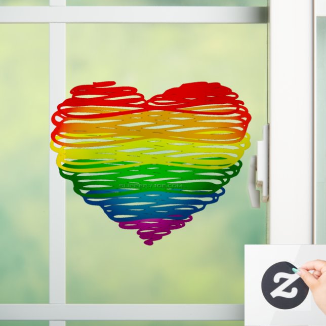 SlipperyJoe's rainbow coloured heart scribbled swi Window Cling (Home)