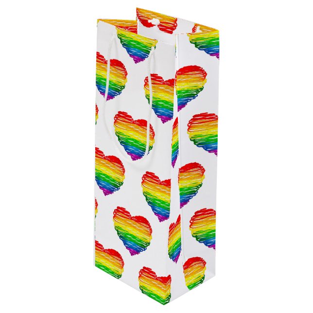 SlipperyJoe's rainbow coloured heart scribbled swi Wine Gift Bag (Front Angled)