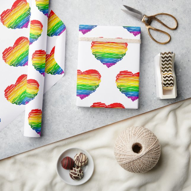 SlipperyJoe's rainbow coloured heart scribbled swi Wrapping Paper (Crafts)