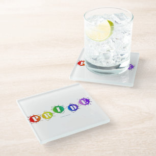 SlipperyJoe's rainbow coloured pride sign bursts w Glass Coaster