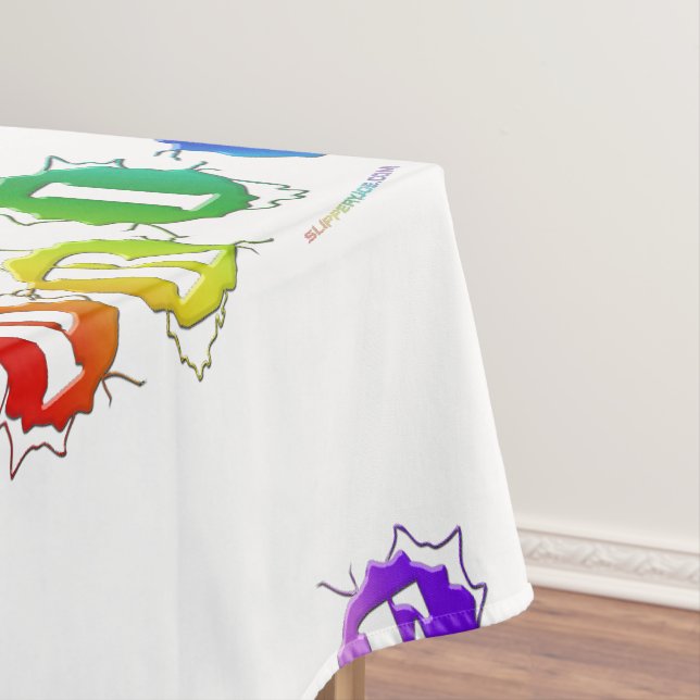 SlipperyJoe's rainbow coloured pride sign bursts w Tablecloth (In Situ)