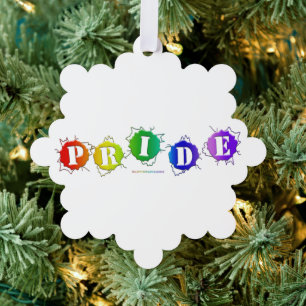 SlipperyJoe's rainbow coloured pride sign bursts w Tree Decoration Card