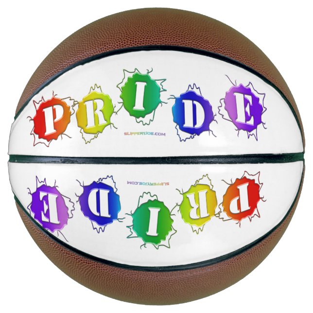SlipperyJoe's rainbow coloured pride sign word thr Basketball (Front)